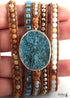Boho Bracelet, RH 5 Layers Leather Wrap Bracelet, Natural Stones, Blue Ocean